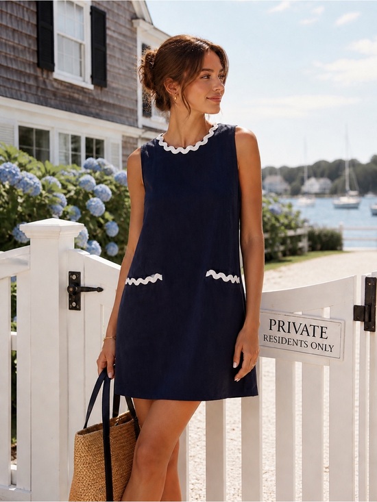 Vici Dresses & Skirts - Vici Navy Linen Coastal Hamptons Preppy Dress